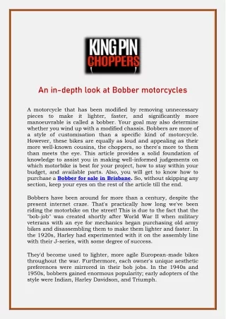 An in-depth look at Bobber motorcycles