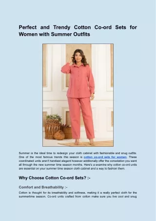 Perfect and Trendy Cotton Co-ord Sets for Women with Summer Outfits