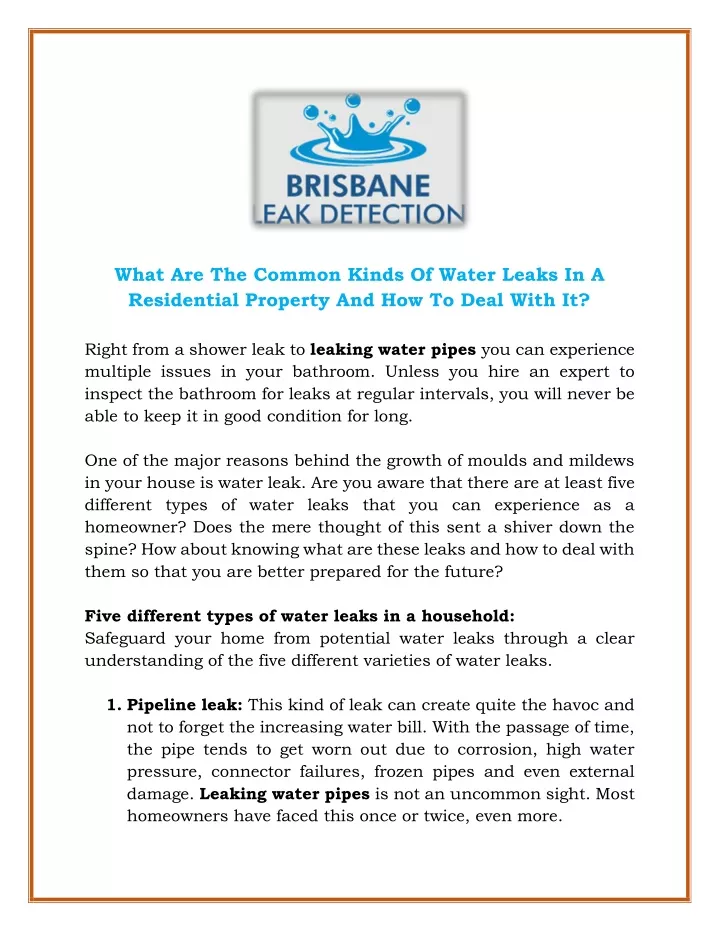 what are the common kinds of water leaks