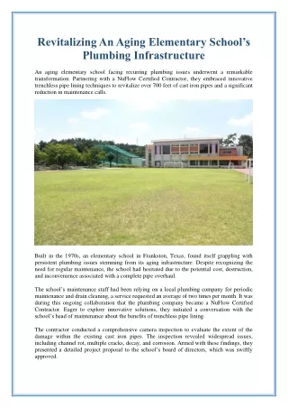 Revitalizing An Aging Elementary School’s Plumbing Infrastructure