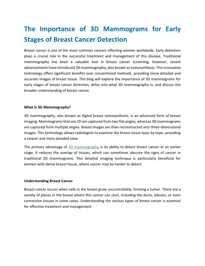 the importance of 3d mammograms for early stages