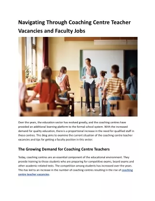 Navigating Through Coaching Centre Teacher Vacancies and Faculty Jobs