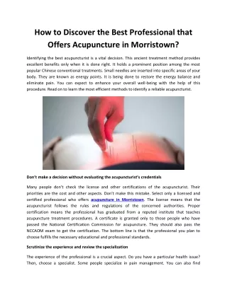 How to Discover the Best Professional that Offers Acupuncture in Morristown.docx