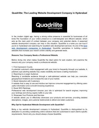 Quadrilite The Leading Website Development Company in Hyderabad