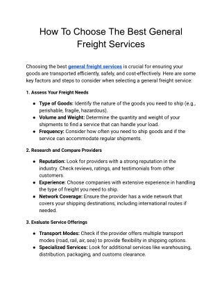 How To Choose The Best General Freight Services