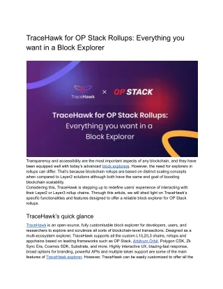 TraceHawk for OP Stack Rollups: A comprehensive guide for Block Explorer