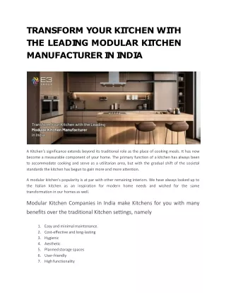 TRANSFORM YOUR KITCHEN WITH THE LEADING MODULAR KITCHEN MANUFACTURER IN INDIA