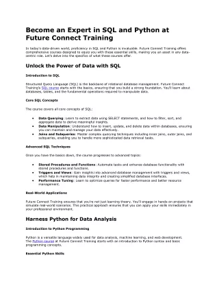 Become an Expert in SQL and Python at Future Connect Training