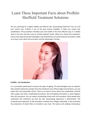 Learn These Important Facts about Profhilo Sheffield Treatment Solutions