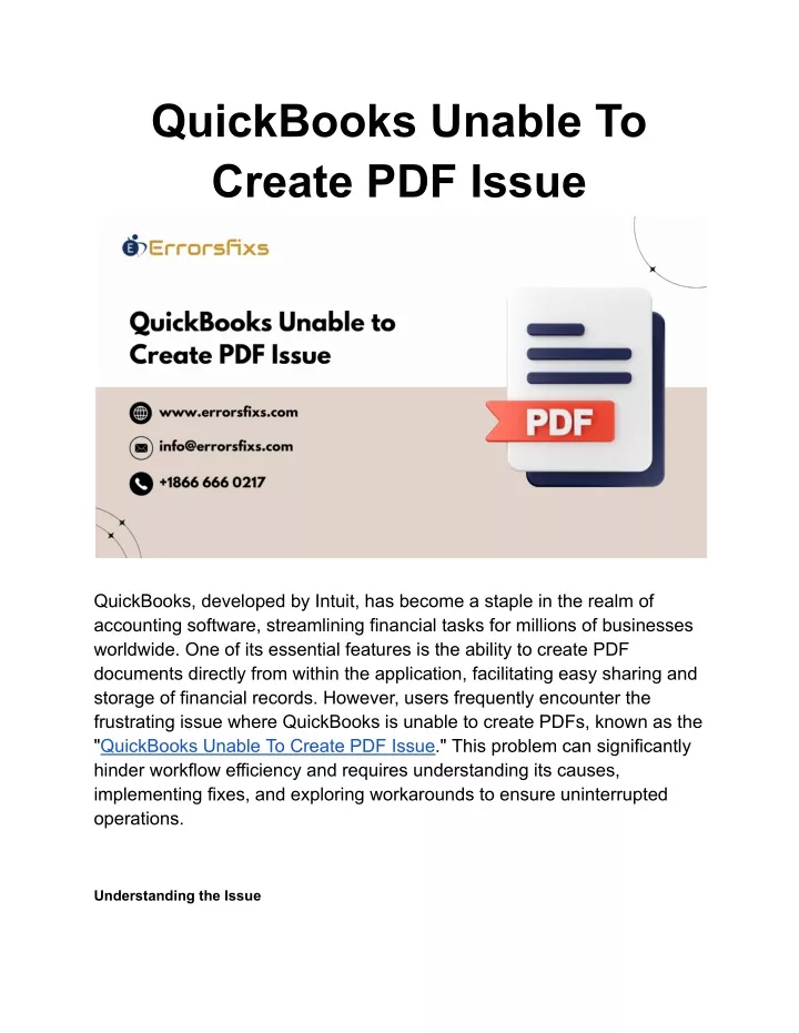 Ppt - Quickbooks Unable To Create Pdf Issue Powerpoint Presentation 