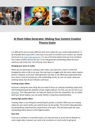 AI Short Video Generator Making Your Content Creation Process Easier