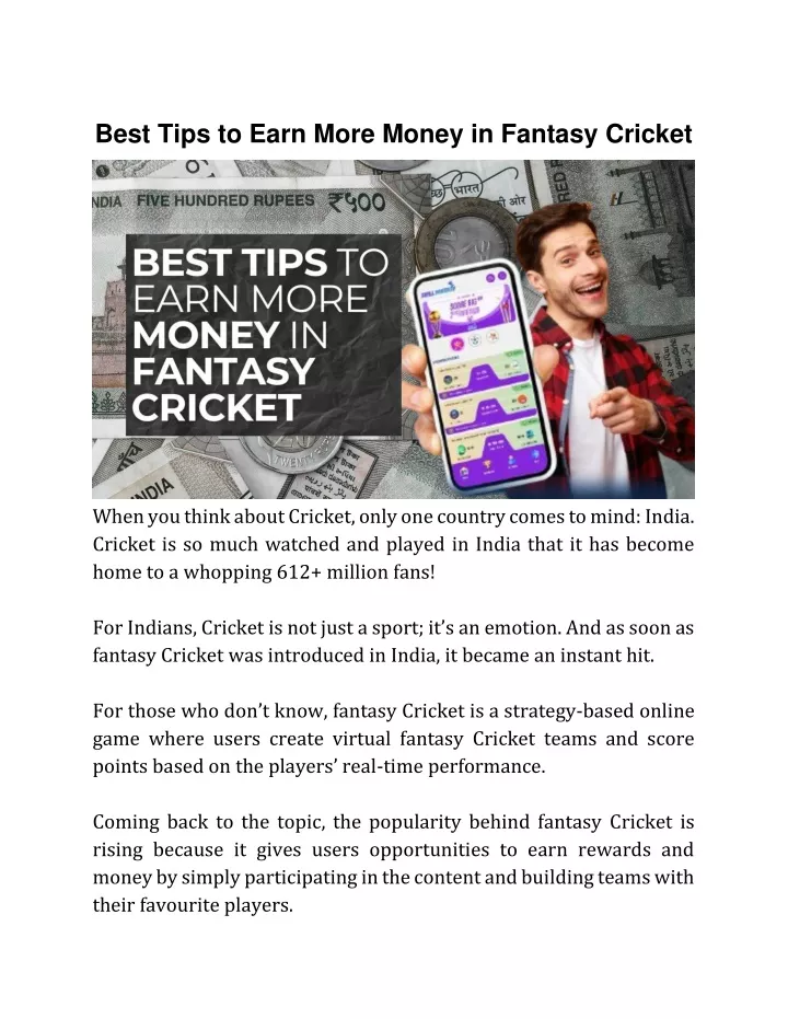 best tips to earn more money in fantasy cricket