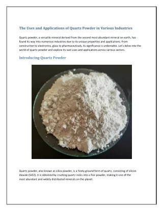 The Uses and Applications of Quartz Powder in Various Industries