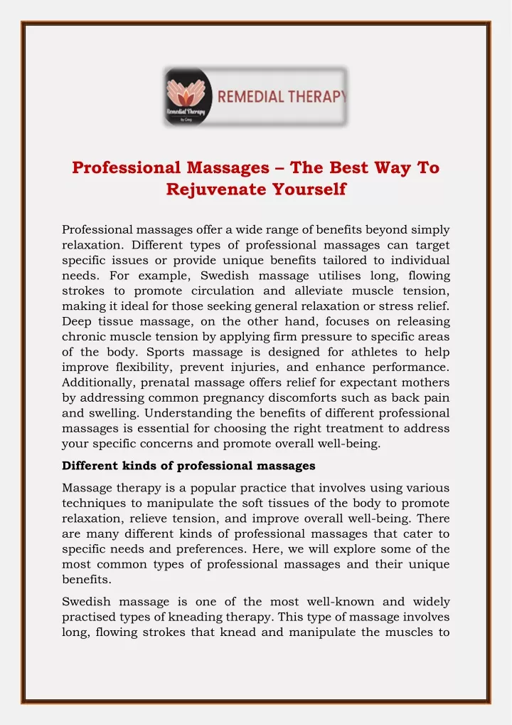 professional massages the best way to rejuvenate