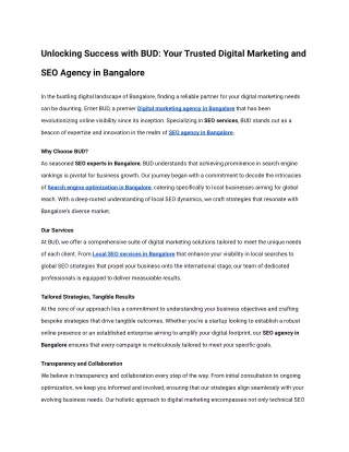 Your Trusted Digital Marketing and SEO Agency in Bangalore