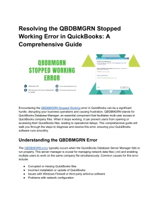 Resolving the QBDBMGRN Stopped Working Error in QuickBooks