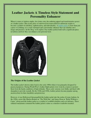 Leather Jackets A Timeless Style Statement and    Personality Enhancer