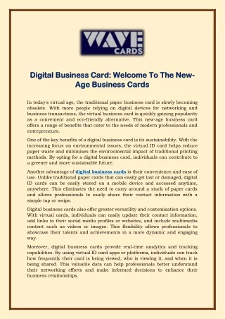 Digital Business Card- Welcome To The New-Age Business Cards