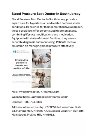 Blood Pressure Best Doctor In South Jersey