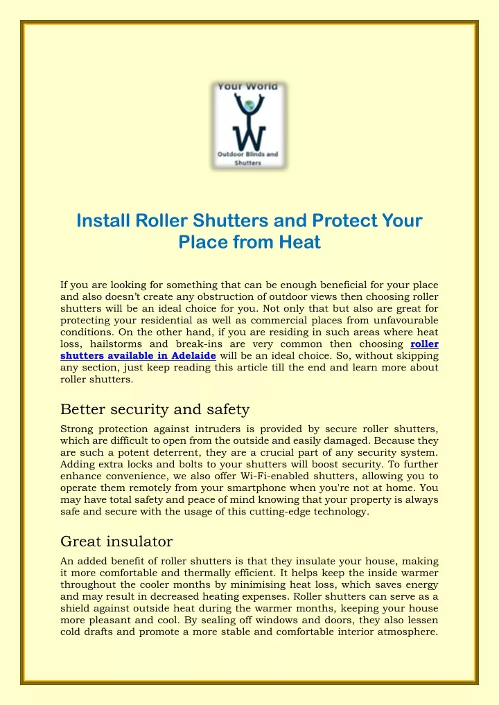 install roller shutters and protect your place