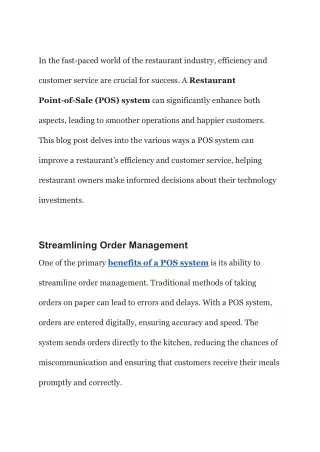 How Can a Restaurant Point-of-Sale System Enhance Efficiency and Customer Servic