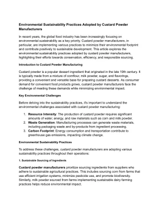 Environmental Sustainability Practices Adopted by Custard Powder Manufacturers