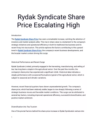 Get The Best Rydak Syndicate Share Price Only At Planify