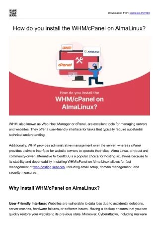 How do you install the WHM and cPanel on AlmaLinux?