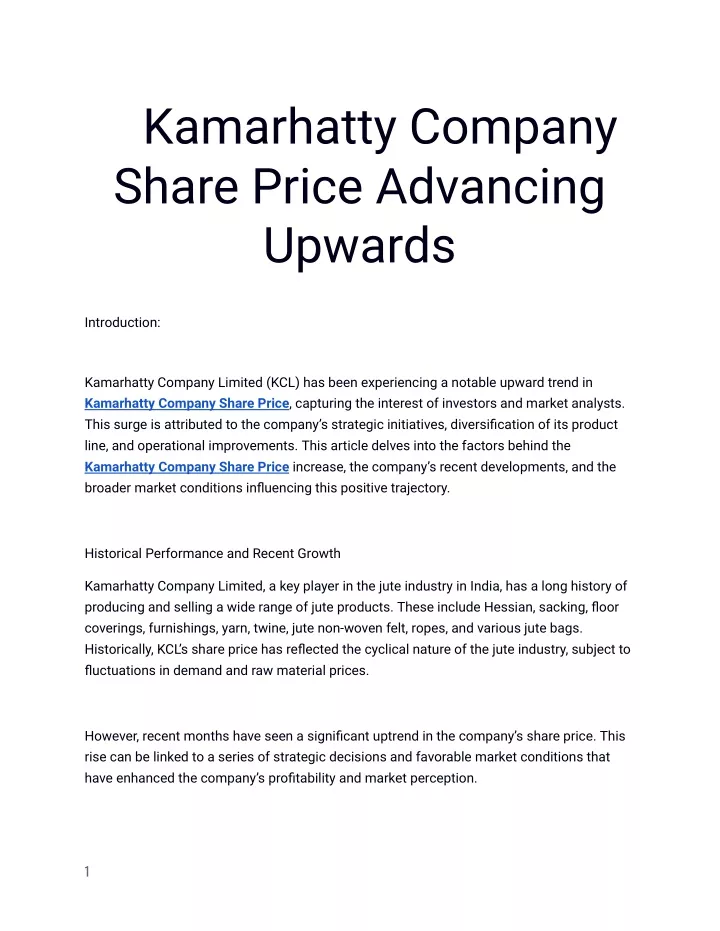 kamarhatty company share price advancing upwards