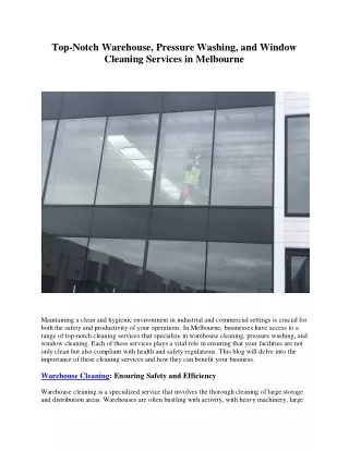 Top-Notch Warehouse, Pressure Washing, and Window Cleaning Services in Melbourne