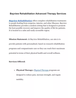 Bayview Rehabilitation Advanced Therapy Services