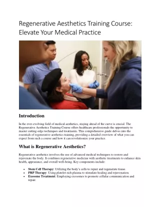 Regenerative Aesthetics Training Course