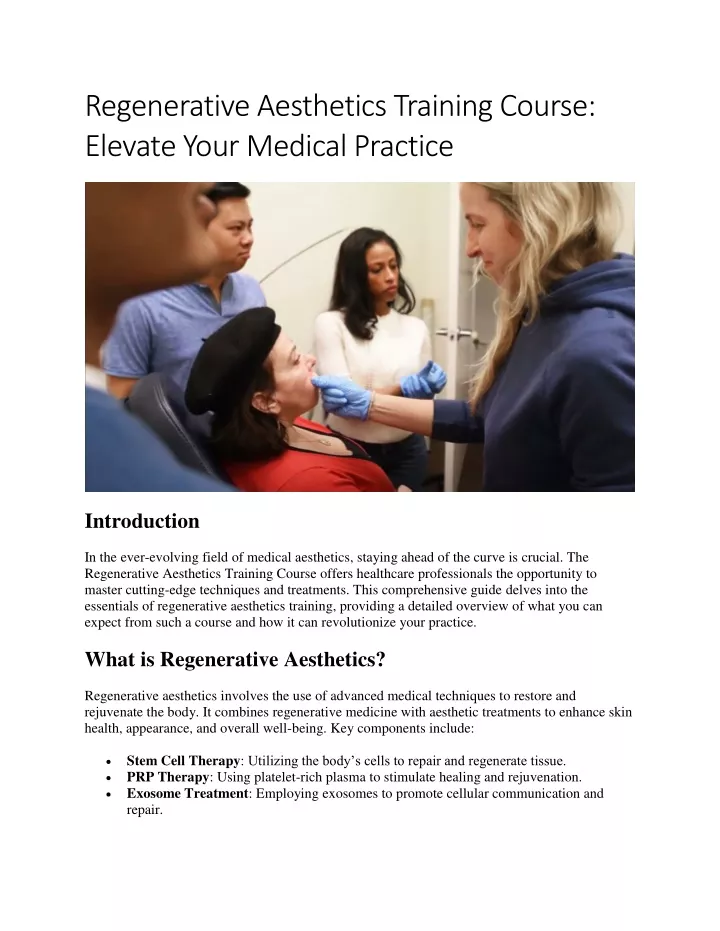 regenerative aesthetics training course elevate