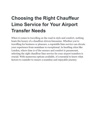 Choosing the Right Chauffeur Limo Service for Your Airport Transfer Needs