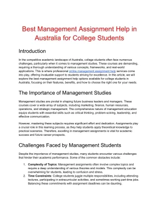 Best Management Assignment Help in Australia for College Students