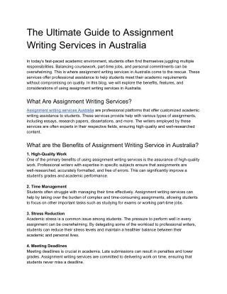 Assignment Writing Services Australia