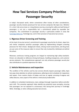 How Taxi Services Company Prioritize Passenger Security