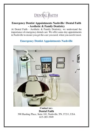 Emergency Dentist Appointments Nashville | Dental Faith - Aesthetic & Family De