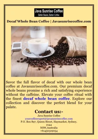 Decaf Whole Bean Coffee  Javasunrisecoffee.com