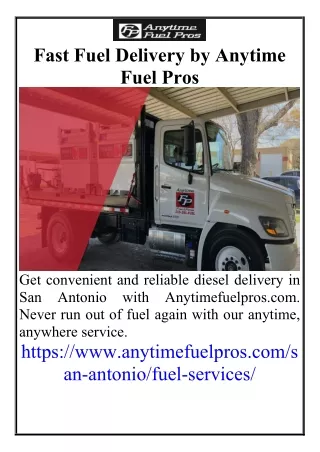 Fast Fuel Delivery by Anytime Fuel Pros