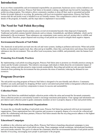 <h1>Princess Nail Salon: Launching a Nail Polish Recycling Program for a Greener
