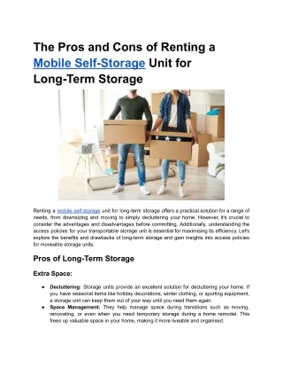 The Pros and Cons of Renting a Mobile Self-Storage Unit for Long-Term Storage