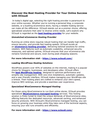 Discover the Best Hosting Provider for Your Online Success with OCloudi