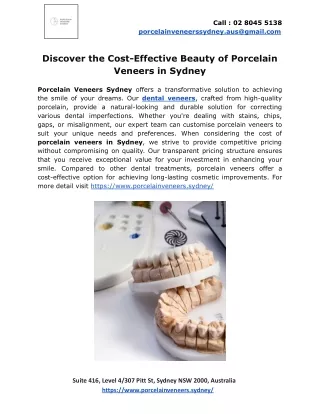 Discover the Cost-Effective Beauty of Porcelain Veneers in Sydney