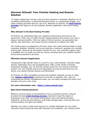 Discover OCloudi Your Premier Hosting and Domain Solution