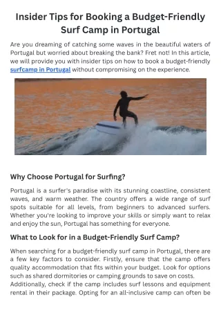 Insider Tips for Booking a Budget-Friendly Surf Camp in Portugal