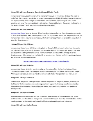 merger risk arbitrage strategies opportunities