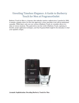 A Guide to Burberry Touch for Men at FragranceOutlet