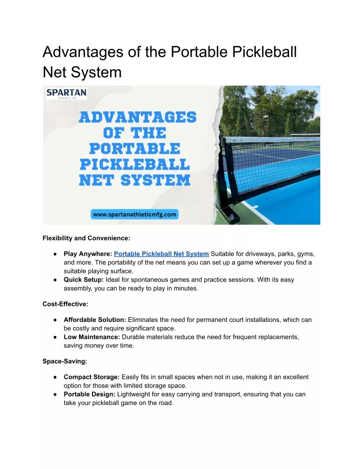 advantages of the portable pickleball net system