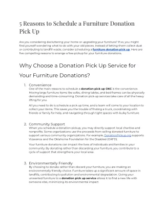 5 Reasons to Schedule a Furniture Donation Pick Up